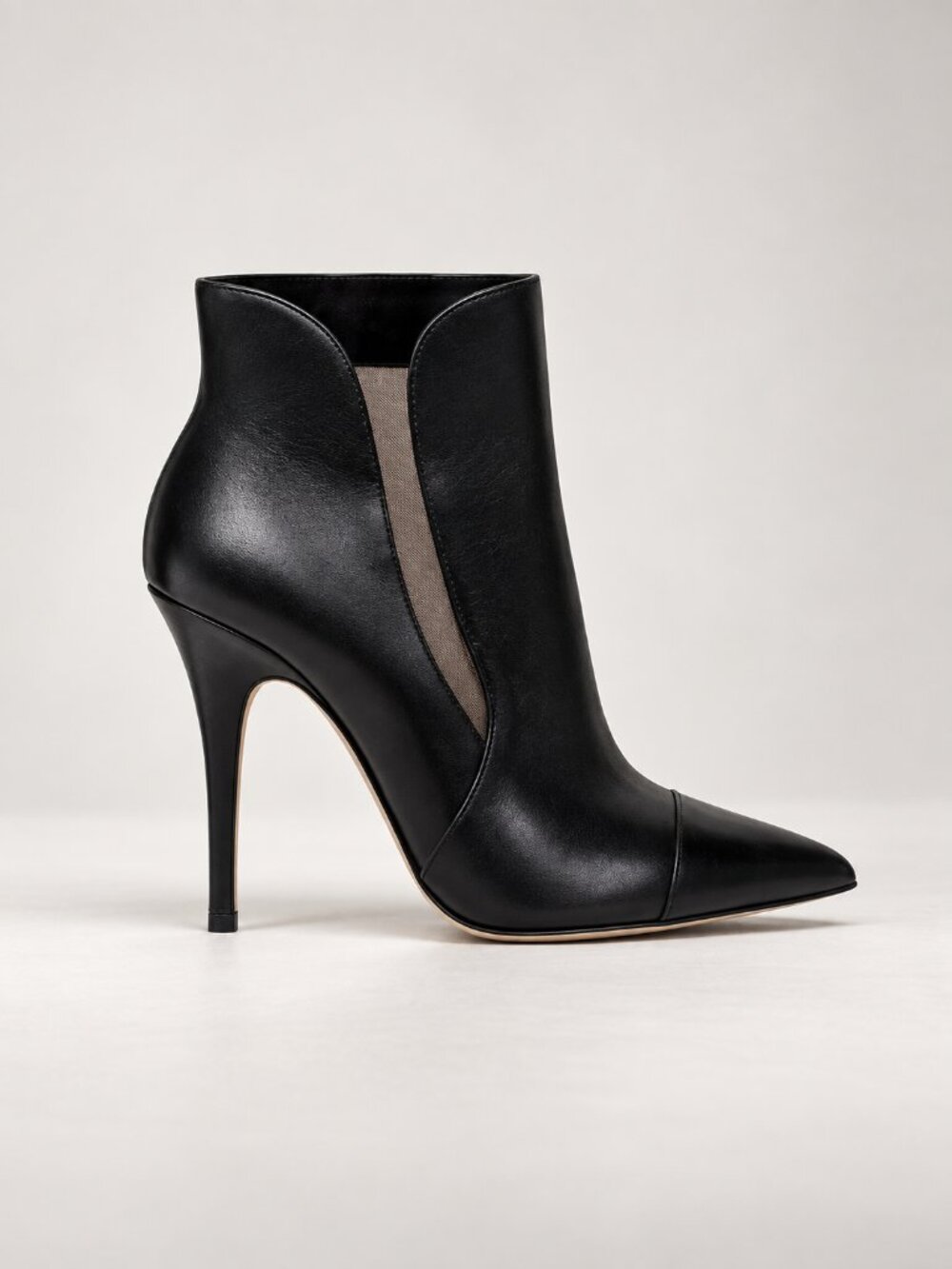 EMERSON FRY Black Leather Notch Stiletto Boots $375 MSRP